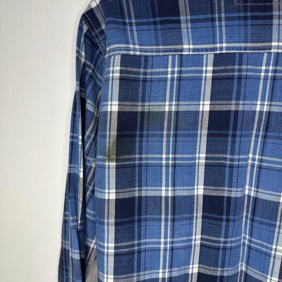 VTG Levi's Shirt Mens Medium Blue Plaid Flannel Metal Button Down Western Cowboy - Picture 11 of 12